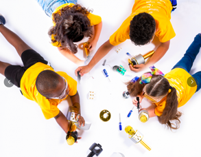  Children making art on floor