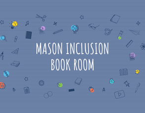  Text Mason Inclusion Book Room on Blue Background