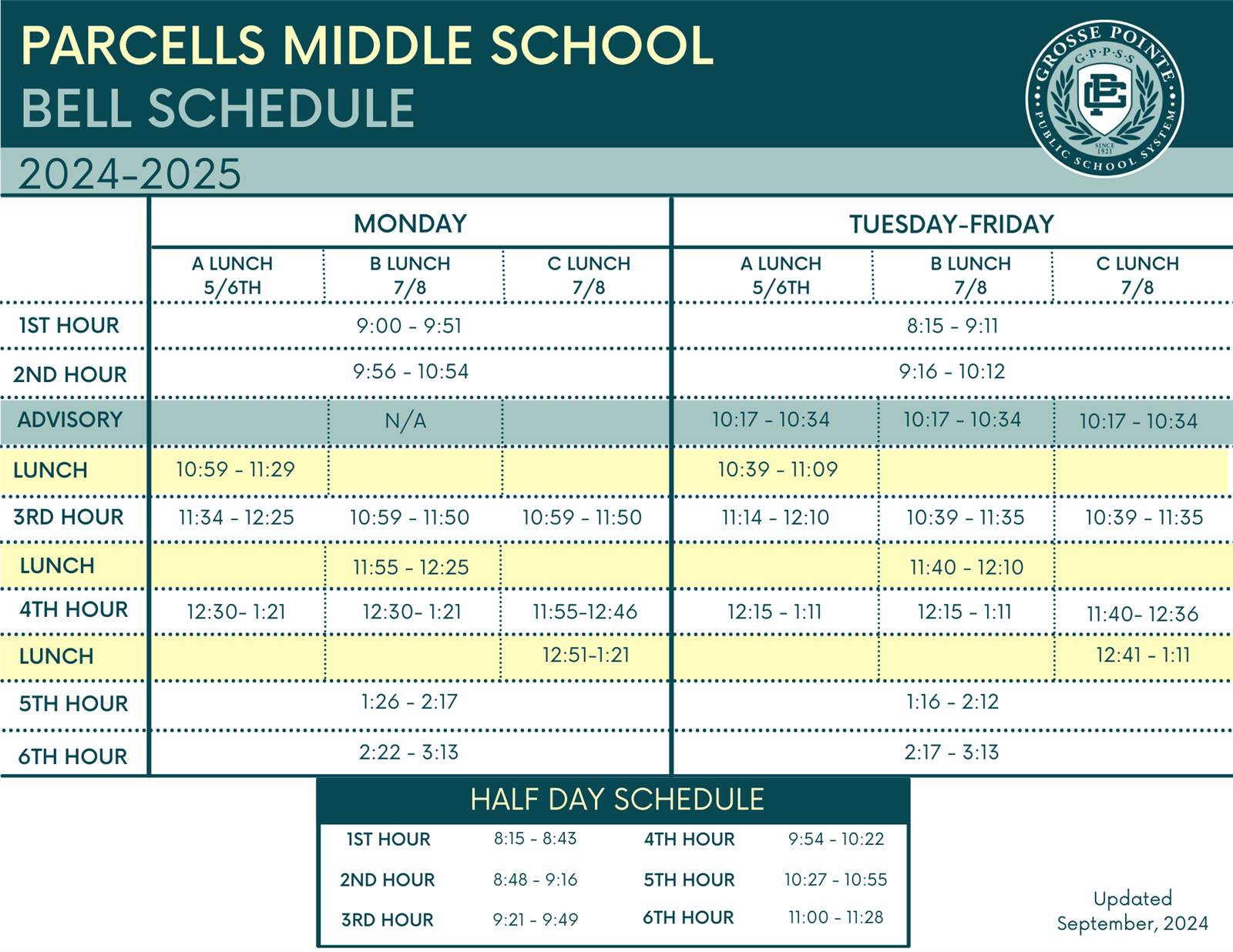 Parcells Bell Schedule